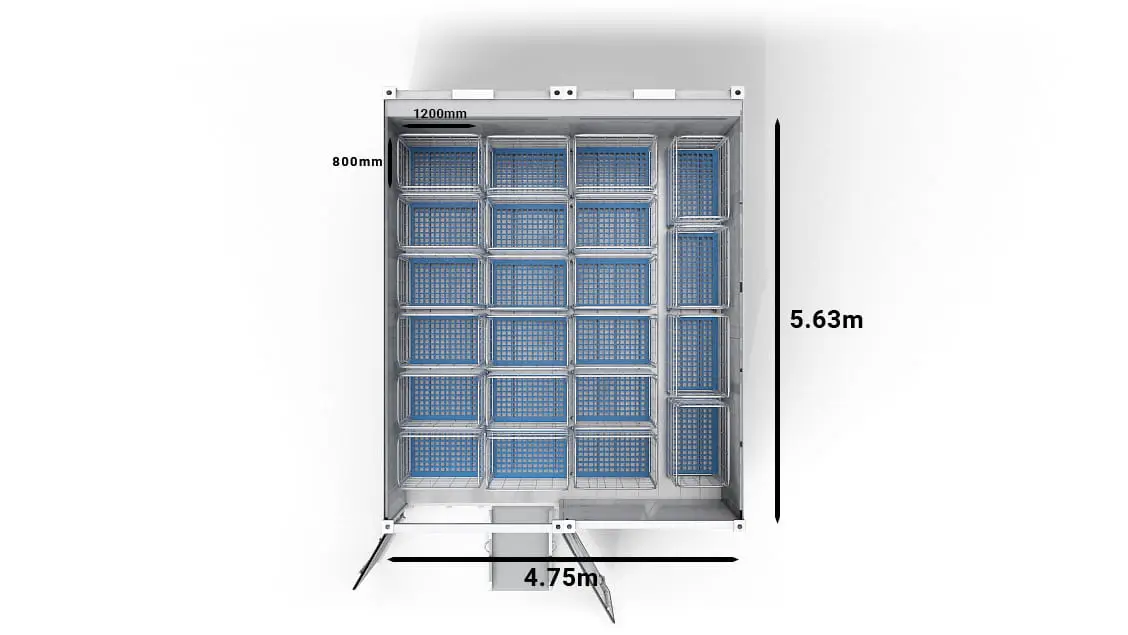 22 vozíkov v Arctic SuperStore 20 ft s 2 oddeleniami