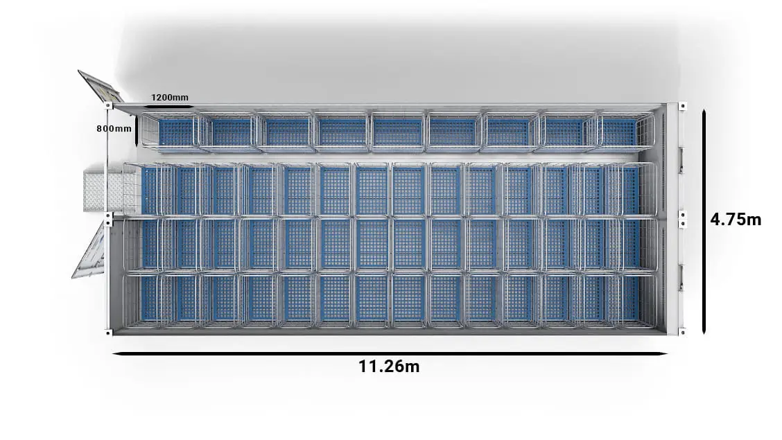 51 vozíkov v Arctic SuperStore 40 ft s 2 oddeleniami