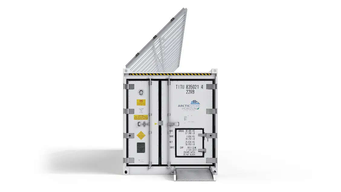 40ft ArcticStore Horizon predná strana so Solárnymi Panelmi 45 stupňov
